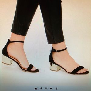 Ankle strap sandals black with gold heels